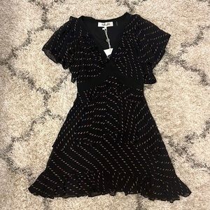 Diane Von Furstenburg Danni chiffon mini dress. Black multi. Size 0. New.